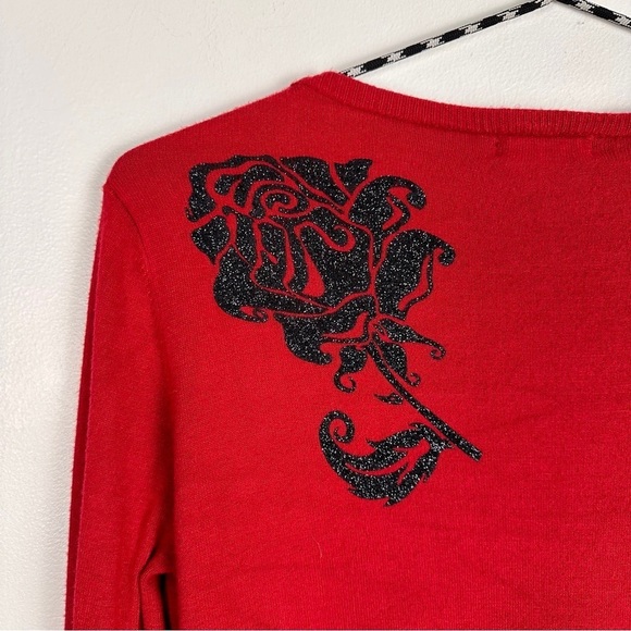 Hot Topic Retro Glitter Rose Cardigan Red Size Medium - Picture 4 of 4